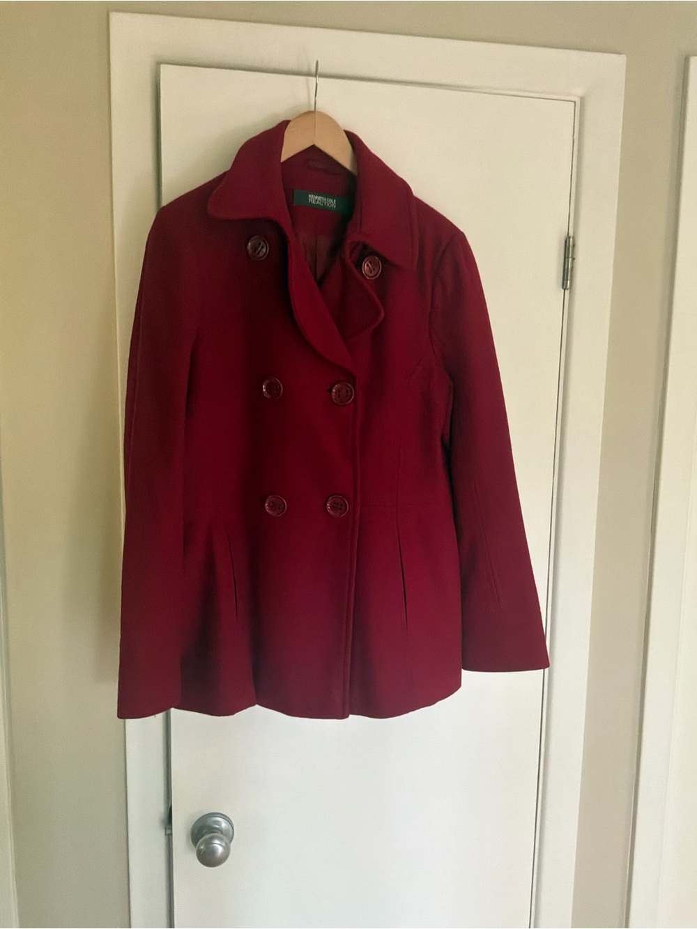 Double-Breasted Red Burgundy Peacoat
